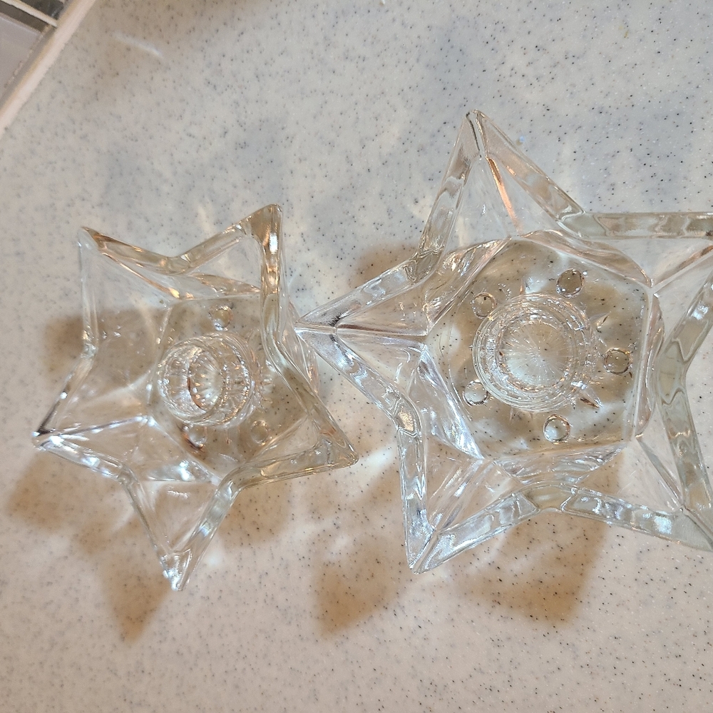 Unique Vintage Clear Star Candle Holders